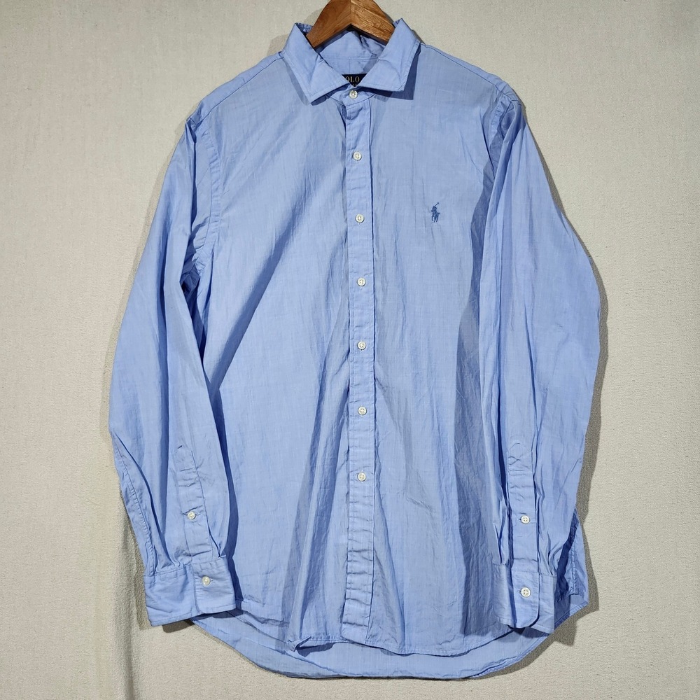 Polo Ralph Lauren Mens Large Blue Cotton Long Sleeve Button Down Shirt Logo